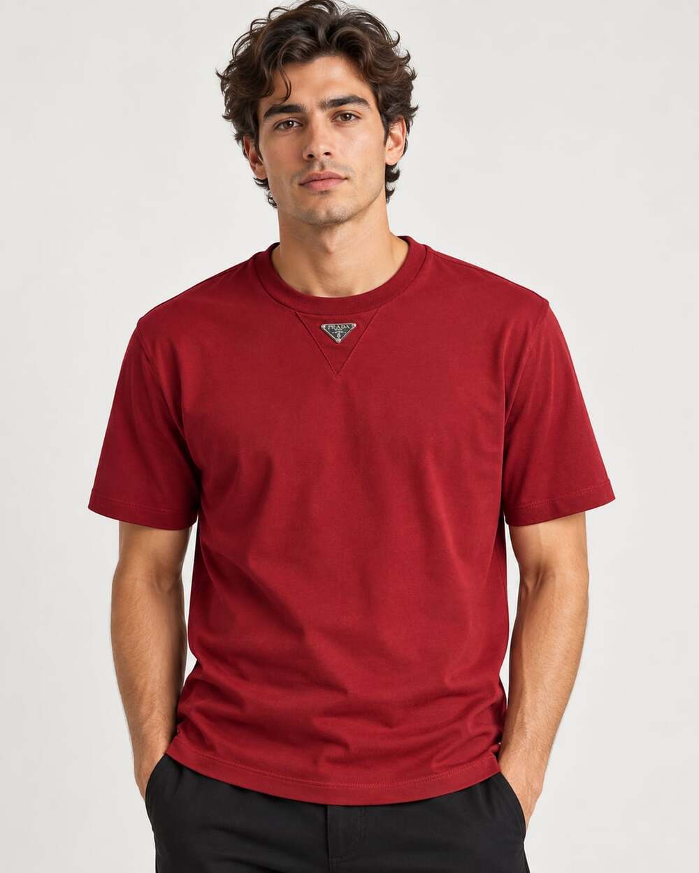 Prada Triangle Logo Cotton T-Shirt Red